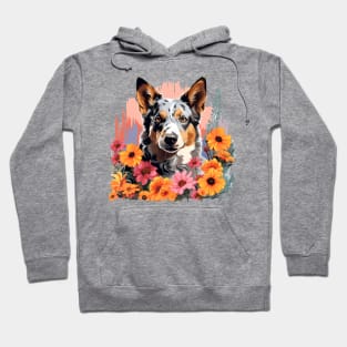 Blue Heeler Australian Cattle Dog Mountain Flower Cute Colorful Puppy Dog Hoodie